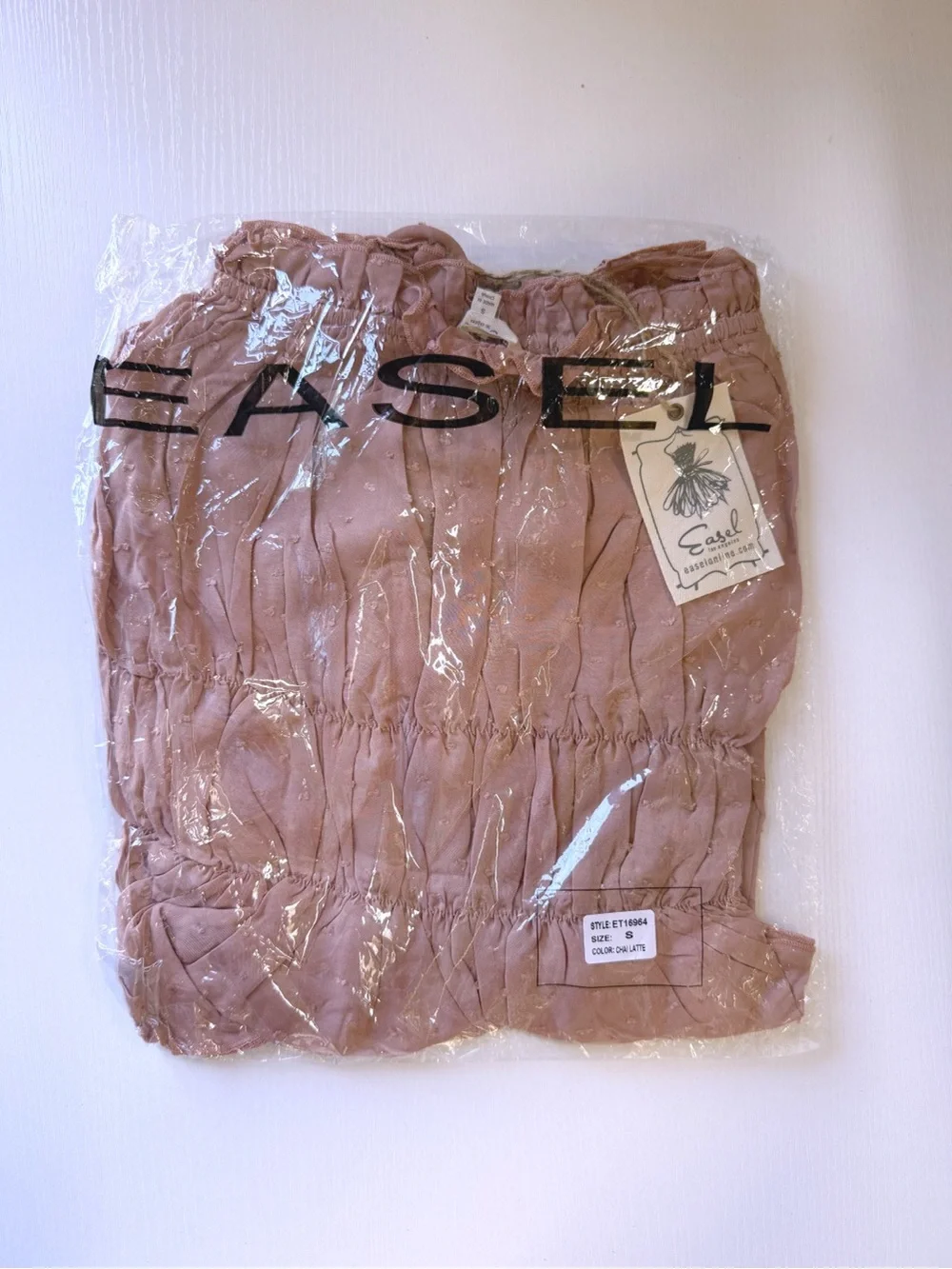 Easel | Ella Romantic Swiss Dot Off The Shoulder Blouse Bohemian Taupe New Small